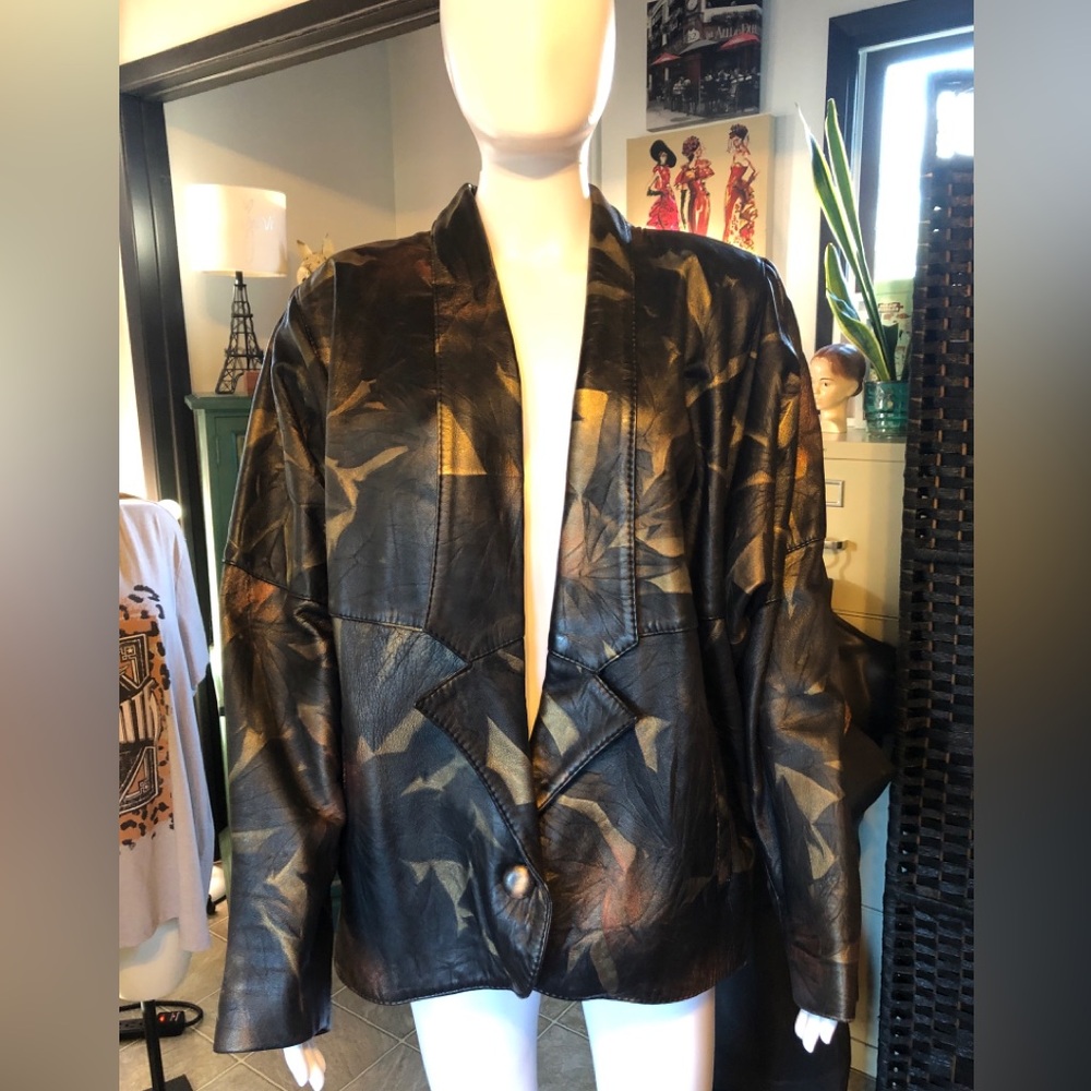 Desere Paris Abstract Print Leather Jacket